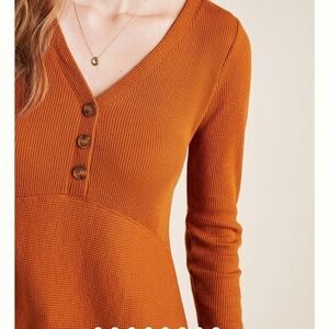 Anthropologie Sz M Maeve Eliza Henley Babydoll Tunic Gold Thermal Tunic long top